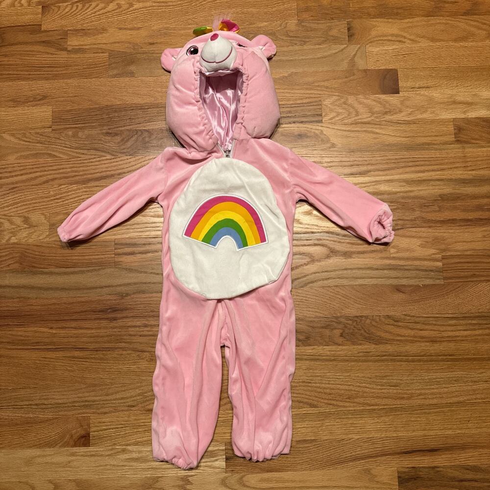 Cheer Bear Kids Care Bears Halloween Costume Size 2T Pink Rainbow 1 Piece Plush
